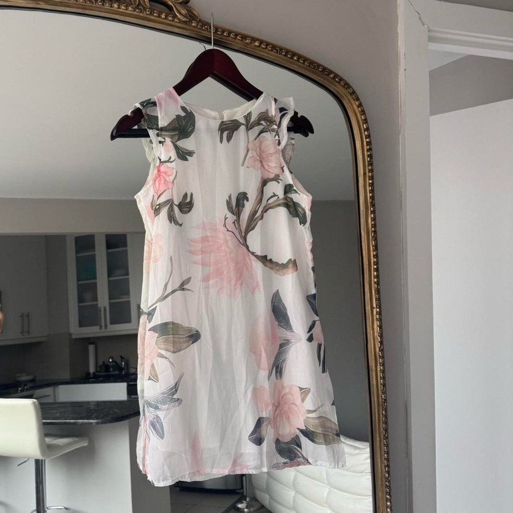 White and pink floral mini dress